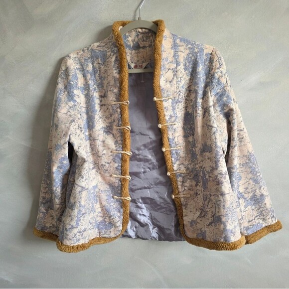 Chinese Style Womens Faux Fur Trim Embroidered Jacket Stand Collar Knot Closure - Picture 9 of 13